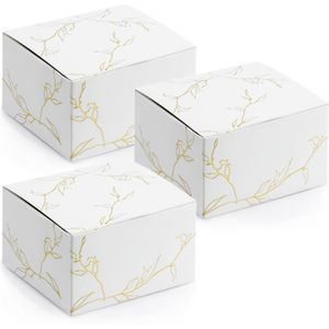 Cadeaudoosje Nature - Bruiloft bedankje - 50x stuks - wit/goud - papier - 6 x 4 cm - Cadeaudoosjes