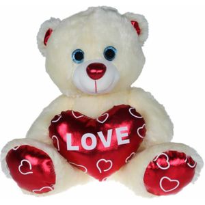 Pluche Knuffelbeer met Wit/Rood Valentijn Love Hartje 15 cm - Cadeau