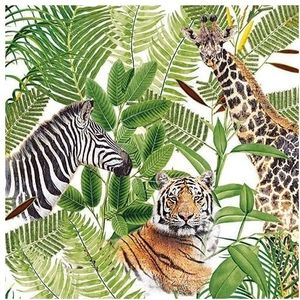 60x Papieren servetjes wilde dieren in jungle print 33 x 33 cm - Feestservetten