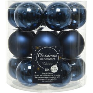 18x stuks kleine glazen kerstballen donkerblauw (night blue) 4 cm mat/glans - Kerstbal