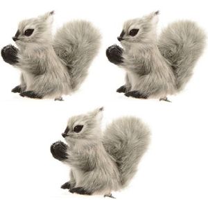 3x Kerstboomhanger/Kersthanger clip dieren grijze eekhoorns 8 cm pluche - Kersthangers