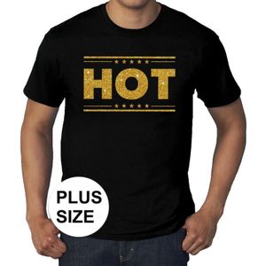 Grote maten t-shirt Hot zwart met gouden glitter letters heren - Feestshirts