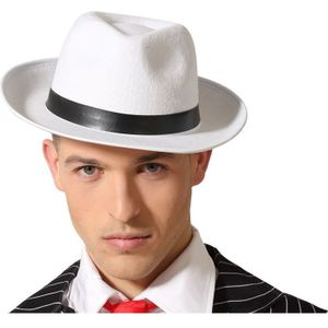 Carnaval verkleed hoed voor een Maffia/gangster - wit - polyester - heren/dames - Verkleedhoofddeksels