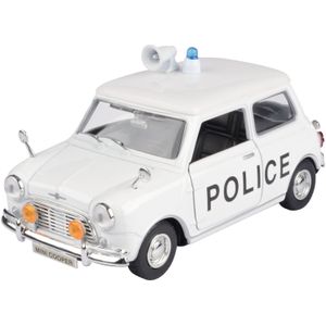 Modelauto Mini Cooper politie auto wit schaal 1:18/17 x 8 x 8 cm - Speelgoed auto's