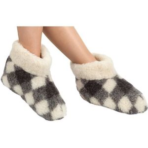 Warme wollen geblokte sloffen pantoffels met suede zooltjes