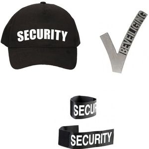Zwarte security pet / cap met  beveiligingsembleem en polsbandje - Verkleedattributen