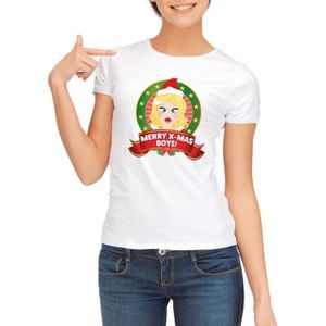 Witte Kerst t-shirt voor dames Merry X-mas Boys - kerst t-shirts