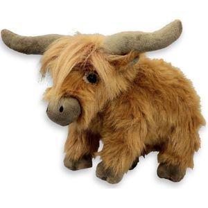 Inware pluche Schotse hooglander koe knuffeldier - bruin - staand - 30 cm - Koeien knuffels - Knuffel boederijdieren