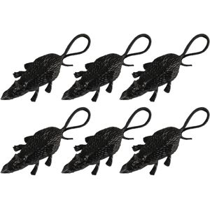 Horror griezel ratten - 6x stuks - zwart - 8 cm - Plastic nep ratten - Halloween thema decoraties - Feestdecoratievoorwerp