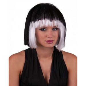 Funny Fashion Heksenpruik kort haar - zwart/wit - dames - Halloween - Verkleedpruiken