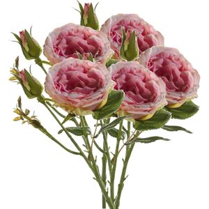 Emerald Kunstbloem roos Anne - 5x - roze - 37 cm - decoratie bloemen