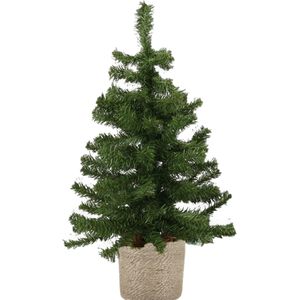 Kunst kerstboom/kunstboom groen 60 cm met naturel jute pot  - Kunstkerstboom