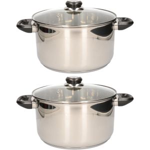 2x RVS kookpannen / pannen met glazen deksel 24 cm - kookpannen / aardappelpan - Koken - Keukengerei