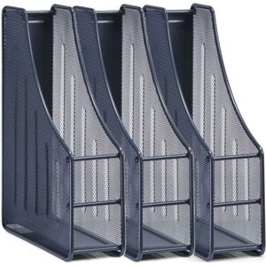 Lectuurbak/documenten opbergbak - 3x - antraciet grijs - draad metaal - L9 x B27 x H35 cm - tijdschriftenrek