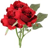 Kunstbloem roos Alice de luxe - 3x - rood - 30 cm - kunststof steel - decoratie - Kunstbloemen