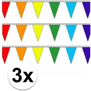 3x Regenboog versiering vlaggenlijn 5 m - Vlaggenlijnen