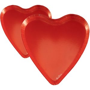 Feestbordjes - 16x - hart vormig - rood - karton - 17 x 18 cm - Feestbordjes