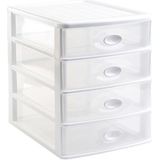 2x stuks ladeblok/bureau organizer met 4x lades wit/transparant L35,5 x B27 x H35 cm - Ladeblok