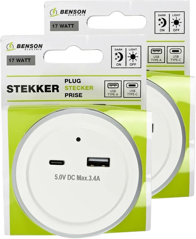 Benson - LED Nachtlampje - Draadloos - Warm Wit - USB A en C