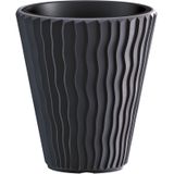 Plantenpot/bloempot Sand Waves - 2x - buiten/binnen - kunststof - antraciet - D39 x H43 cm - Plantenpotten