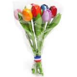 2x Set van houten tulpen boeket 20 cm met vaas 15 cm - Kunstbloemen