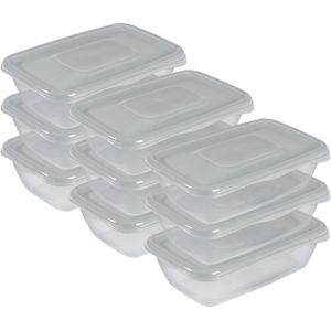 Vershoudbakjes Hega - set van 9x stuks - 0.9 liter - transparant/grijs - L20 x B12 x H8 cm - Vershoudbakjes