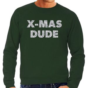 Groene foute kersttrui / sweater x-mas dude met zilveren letters voor heren - kerst truien