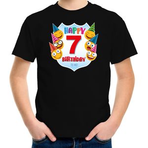 Happy birthday 7e verjaardag t-shirt / shirt 7 jaar met emoticons zwart voor kinderen - Feestshirts