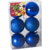 18x stuks kerstballen blauw mix van mat/glans/glitter kunststof 8 cm - Kerstbal