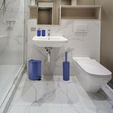 Badkamer accessoires set - WC-borstel/pedaalemmer/zeeppompje/beker - metaal/keramiek - donkerblauw - Badkameraccessoireset