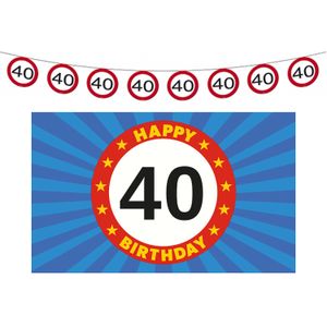 40 jaar leeftijd verjaardag slinger en vlag 150 x 90 feestversiering pakket - Feestslingers
