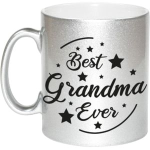 Zilveren Best Grandma Ever cadeau koffiemok / theebeker 330 ml - feest mokken