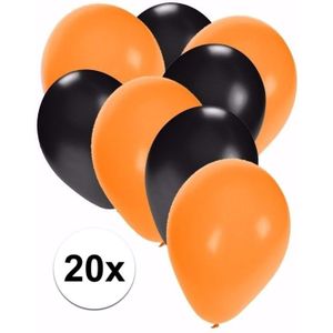 Zwart met oranje feest ballonnen 20x - Ballonnen