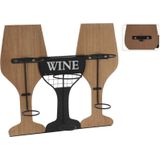 Metalen/houten wijnflessen rek/wijnrek in de vorm van 2 wijnglazen voor 3 flessen 35 x 15 x 31 cm - Wijnrekken