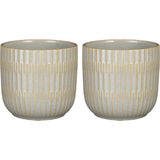 2x Stuks Plantenpot/bloempot keramiek lichtgrijs stripes patroon - D12.5/H11 cm - Plantenpotten