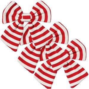 Kerst ornament strikken - 3x -rood/wit gestreept - 20 x 17 cm - polyester - Kersthangers