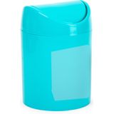 Plasticforte mini prullenbakje - 2x - blauw - kunststof - klepdeksel - keuken/aanrecht - 12 x 17 cm