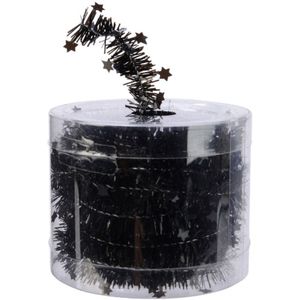 Decoris kerstslinger - met sterren - zwart - lametta - 700 cm - Kerstslingers