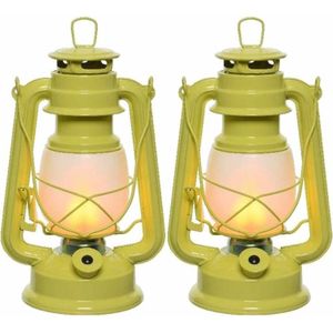 Set van 3x stuks draagbare gele lamp/lantaarn 24 cm met LED lampjes vlameffect verlichting - Lantaarns
