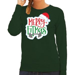 Merry fitmas Kerstsweater / outfit groen voor dames - kerst truien