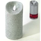 Gerim LED kaars/stompkaars - 2x stuks - zilver - H15 cm - met glitters
