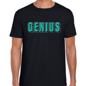 Genius t-shirt zwart met blauwe/groene letters voor heren - Feestshirts