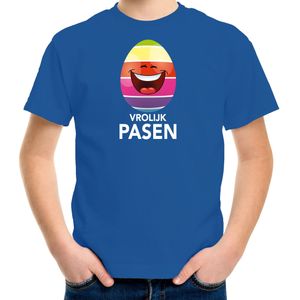 Lachend Paasei vrolijk Pasen t-shirt blauw voor kinderen - Paas kleding / outfit - Feestshirts