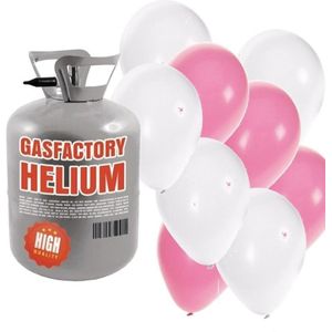 Helium tank met roze en witte ballonnen 30 stuks - Heliumtank