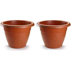 Plasticforte Plantenpot - 4x stuks - terracotta bruin - 50x40 cm - bloempot - kunststof - rond - Plantenpotten