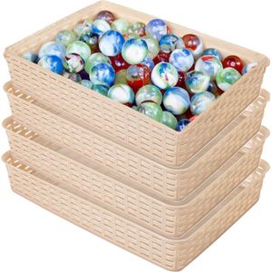 Opbergmandje/kastmandje - 4x - beige - 4.5 liter - kunststof - 26 x 35 x 6 cm - ladeverdelers - Opbergmanden