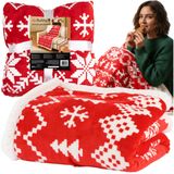 Kerst deken - 130 x 170 cm - rood - plaid - fleece deken - sprei - kerst - kleedje - met kerstprint - Plaids