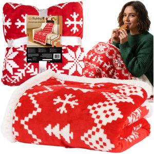 Kerst deken - 130 x 170 cm - rood - plaid - fleece deken - sprei - kerst - kleedje - met kerstprint - Plaids