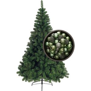 Bellatio Decorations kunst kerstboom 210 cm met kerstballen salie groen - Kunstkerstboom