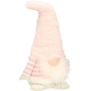 Decoratie pop - gnome/dwerg - decoratie pop - 20 cm - lichtroze/wit - Kerstman pop